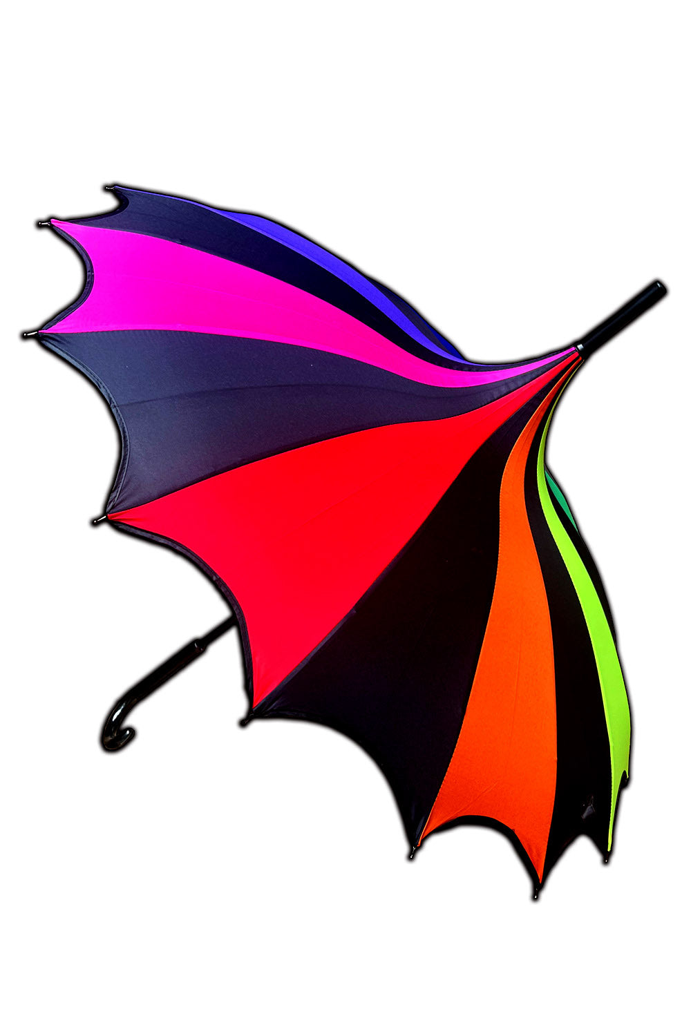 Batwing Pagoda Umbrella – Goth Rainbow Statement Stripe