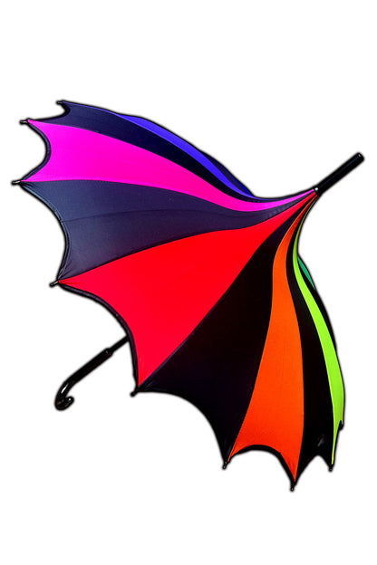 Batwing Pagoda Umbrella – Goth Rainbow Statement Stripe
