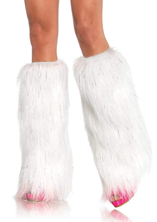 Silver Tinsel Faux Fur Leg Warmers — Black, White, or Pink