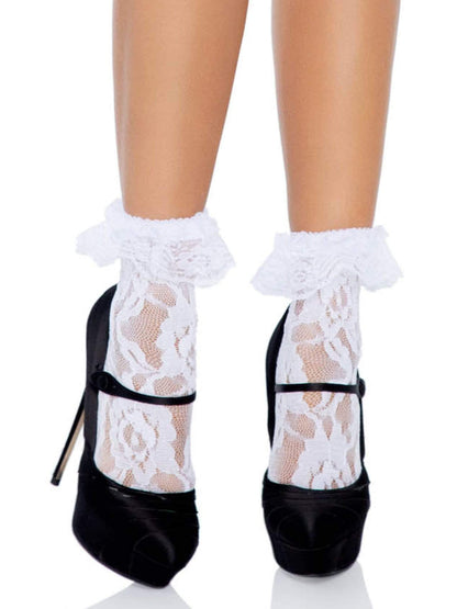 Lace Ruffle Cuff Socks — Black, White, or Red