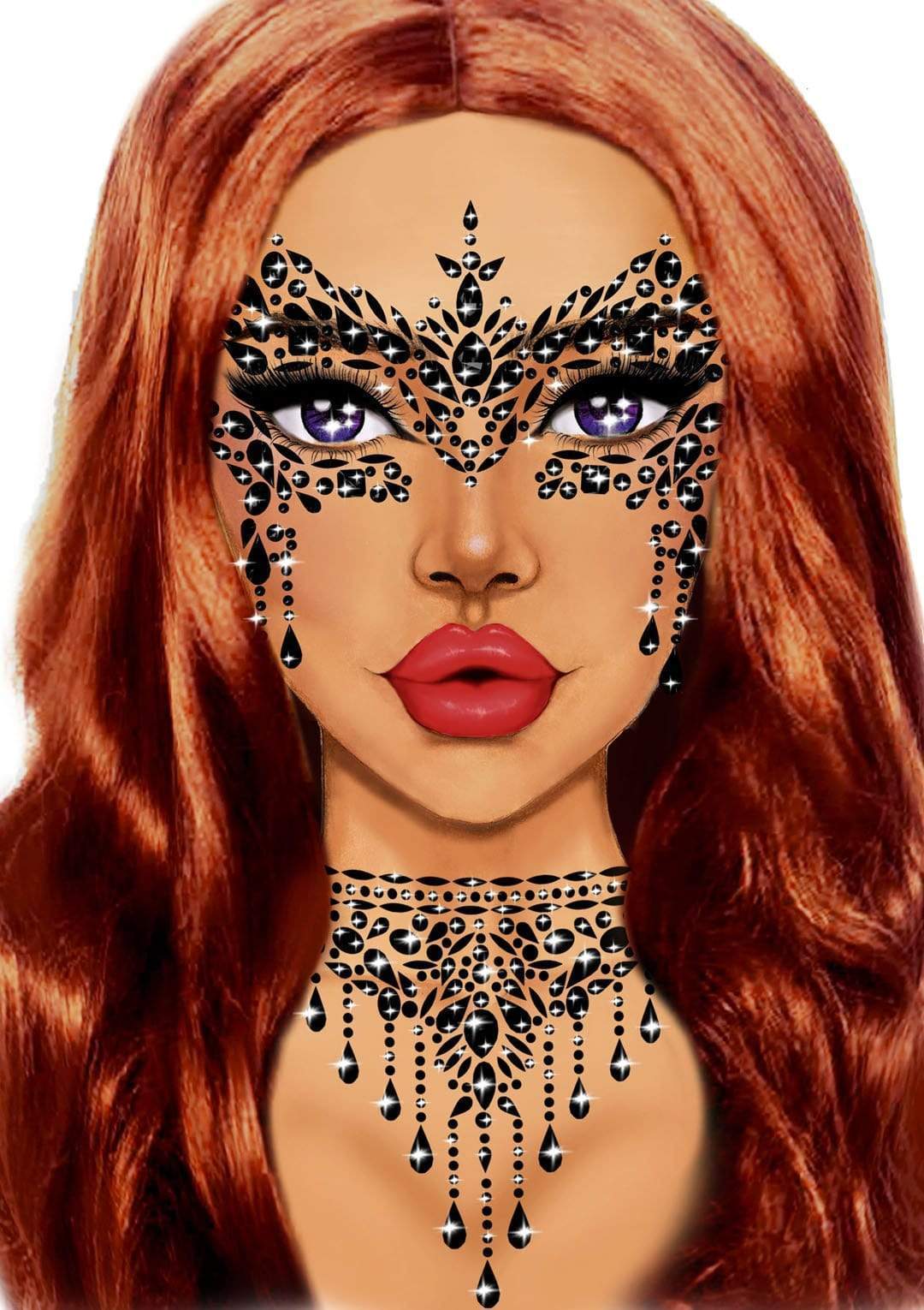 Velvet Masquerade Face Jewels — Black or Crystal