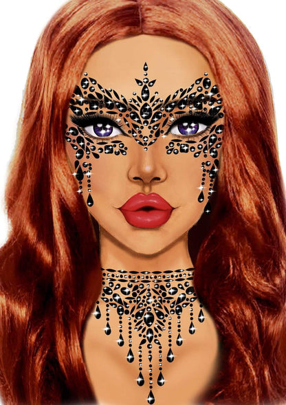 Velvet Masquerade Face Jewels — Black or Crystal