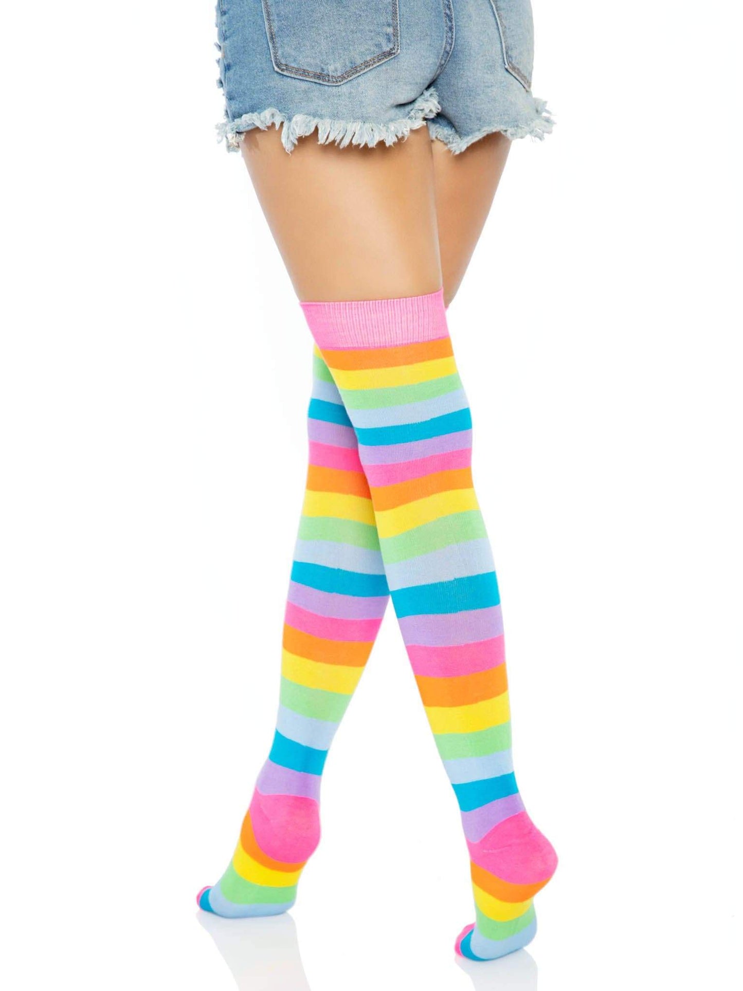 Prism Stripe Thigh-High Stockings — Neon Rainbow