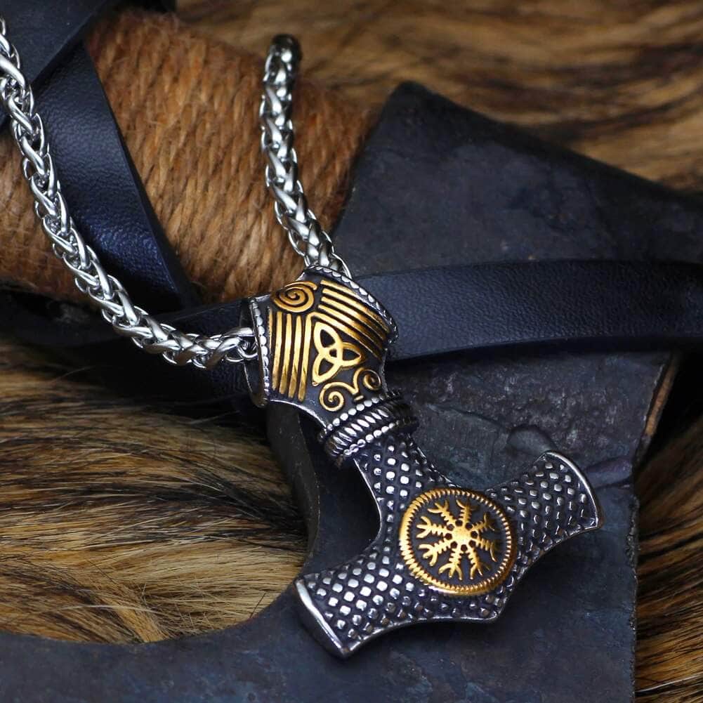 Mjolnir x Helm of Awe Necklace — Stainless Steel