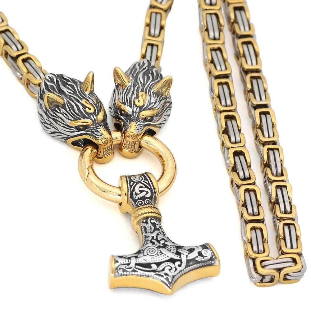 Wolf Mjolnir King Chain Necklace — Stainless Steel