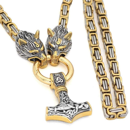Wolf Mjolnir King Chain Necklace — Stainless Steel