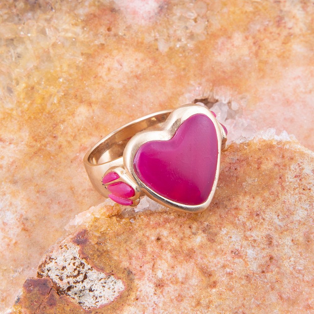 Agate Heart Statement Ring — Blush & Gold