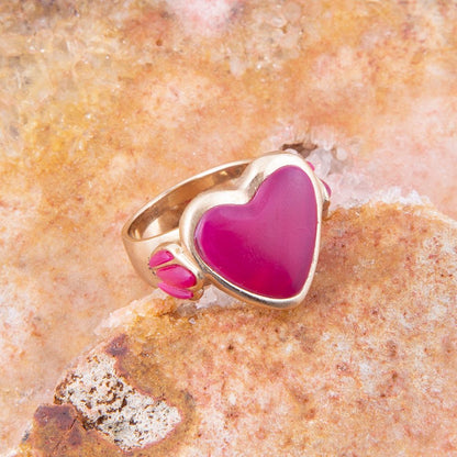 Agate Heart Statement Ring — Blush & Gold