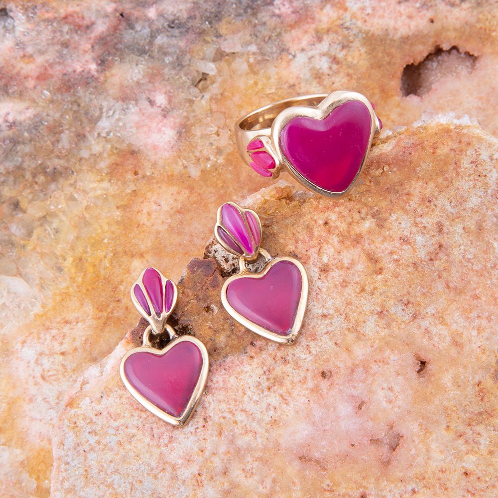 Agate Heart Statement Ring — Blush & Gold