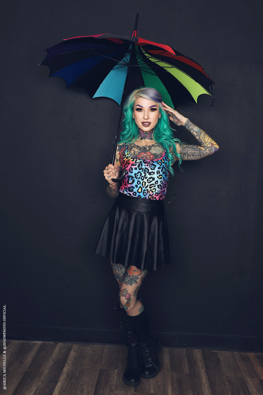 Batwing Pagoda Umbrella – Goth Rainbow Statement Stripe