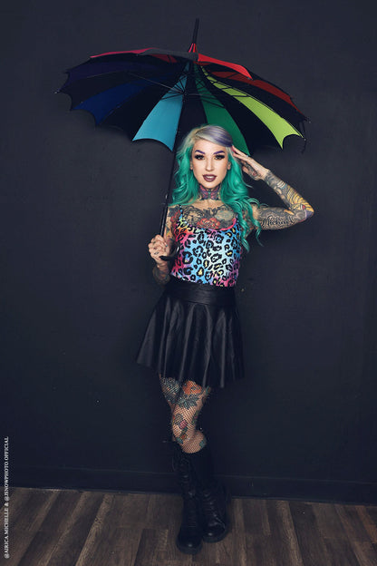 Batwing Pagoda Umbrella – Goth Rainbow Statement Stripe