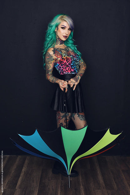 Batwing Pagoda Umbrella – Goth Rainbow Statement Stripe