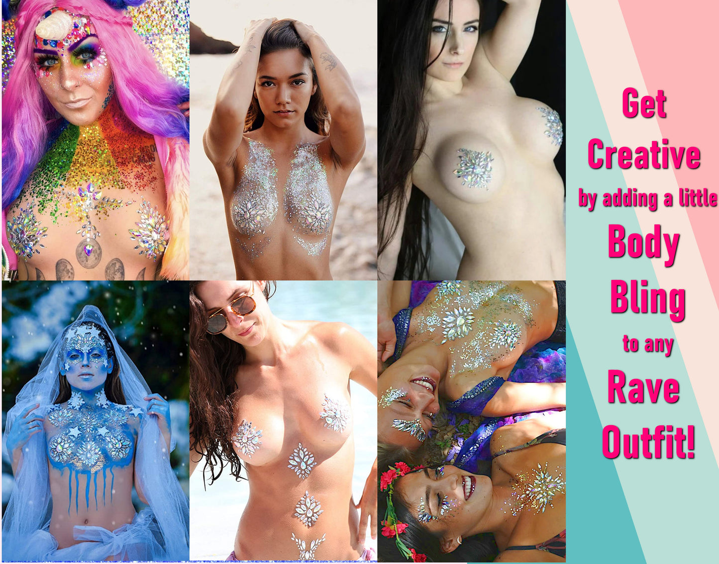 Iridescent Body Jewel Set — Pasties, Cleavage Gems, or Face Crystals