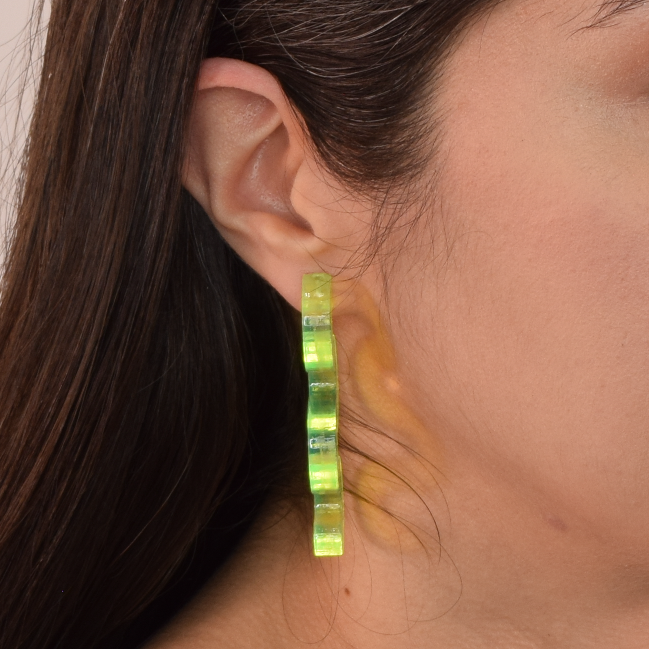 Abstract Squiggle Statement Earrings – Clear Green UV Reactive 🌙