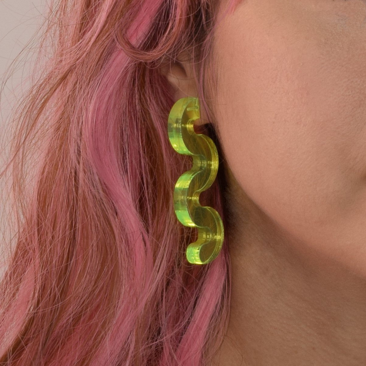 Abstract Squiggle Statement Earrings – Clear Green UV Reactive 🌙