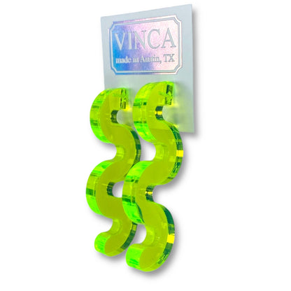 Abstract Squiggle Statement Earrings – Clear Green UV Reactive 🌙