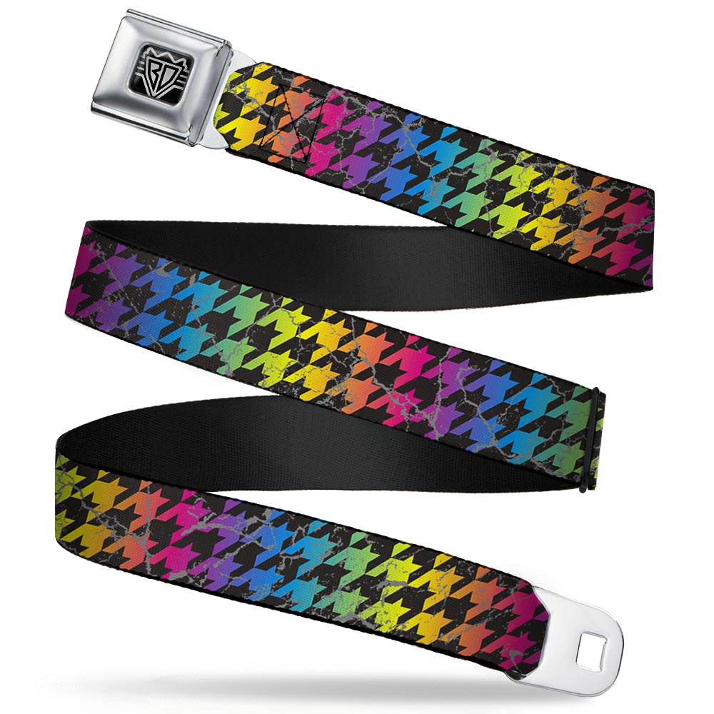 Rainbow Houndstooth Seatbelt Belt – Black Background
