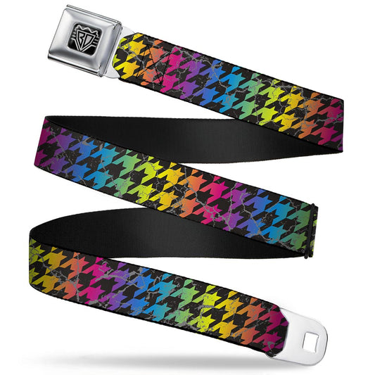 Rainbow Houndstooth Seatbelt Belt – Black Background